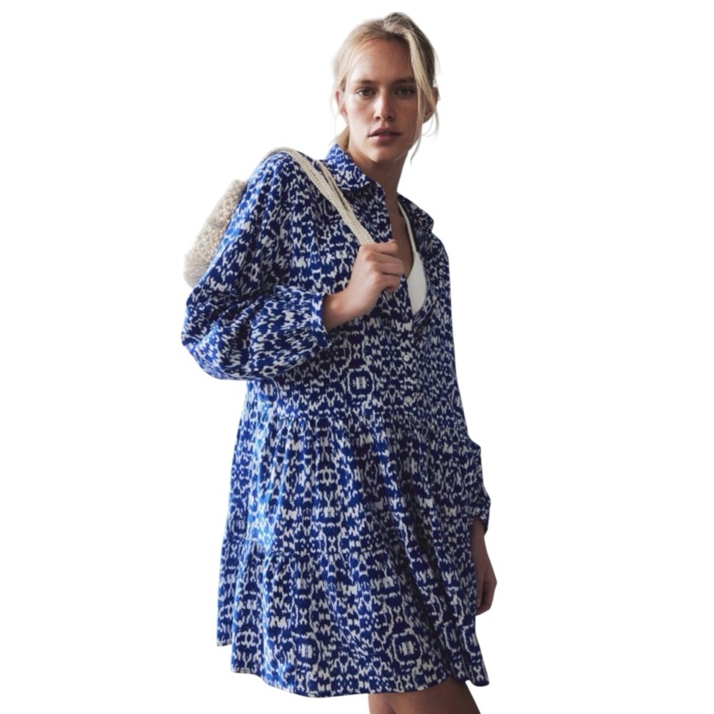 Tiered shirt dress - Bright blue/Patterned| H&M - Picture 2 of 6